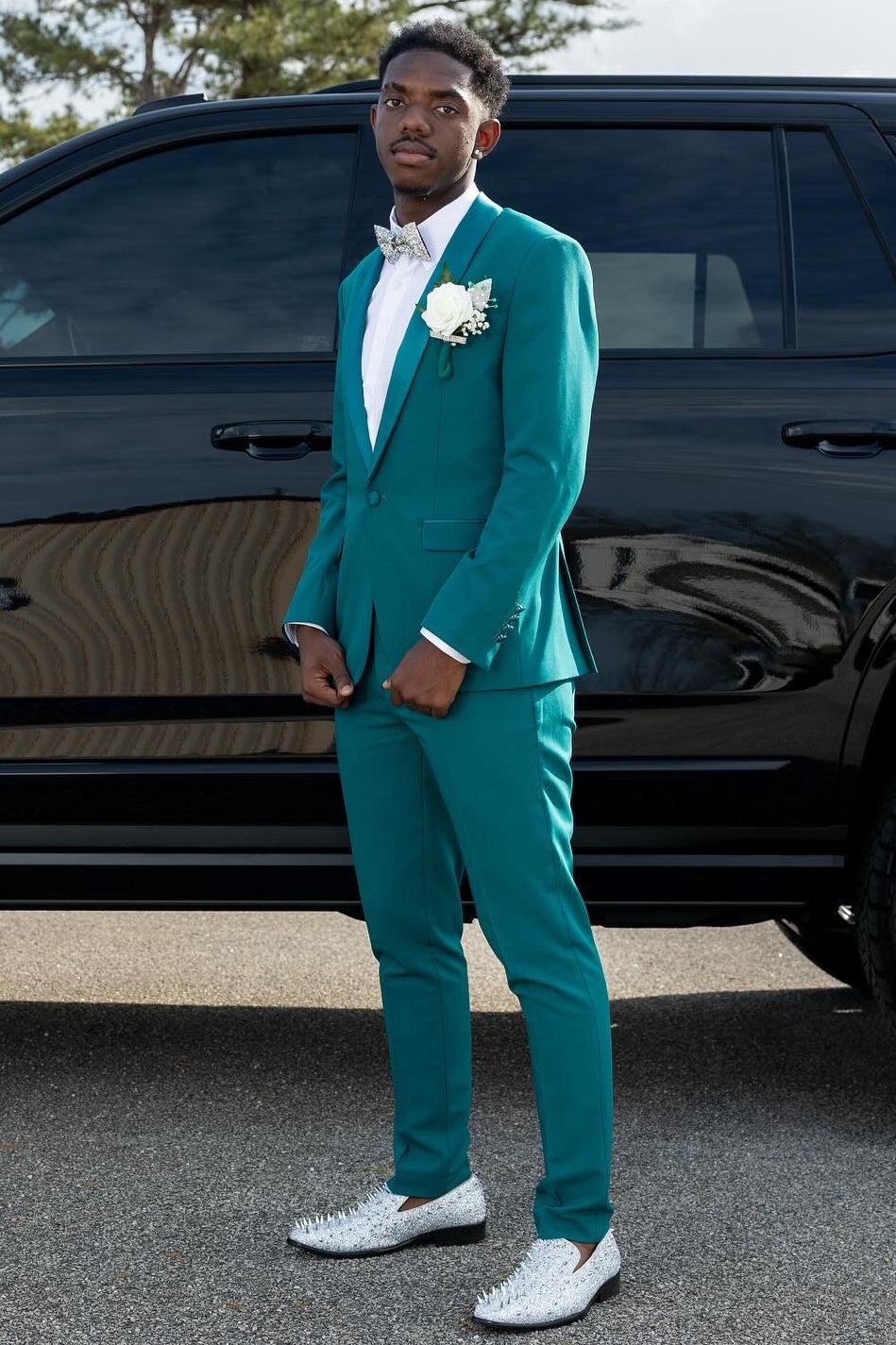 New In 2 Piece Satin Shawl Lapel Green Suit for Groomsmen Prom Wedding
