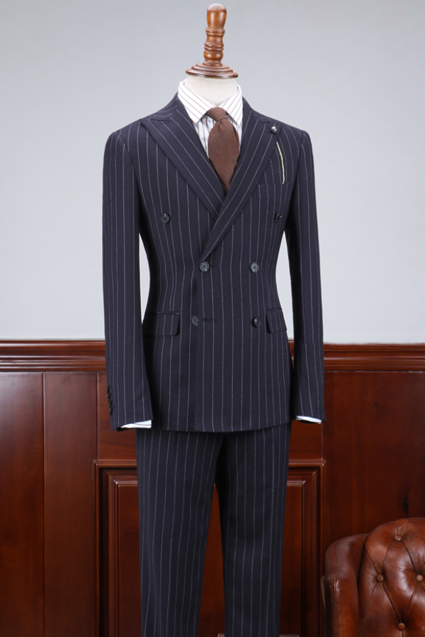 Dark Navy Double Breasted Striped Big and Tall Suit