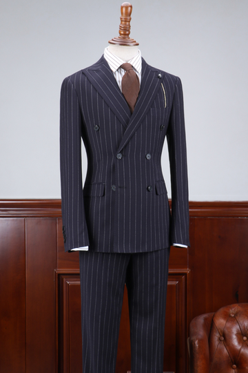 Dark Navy Double Breasted Striped Big and Tall Suit