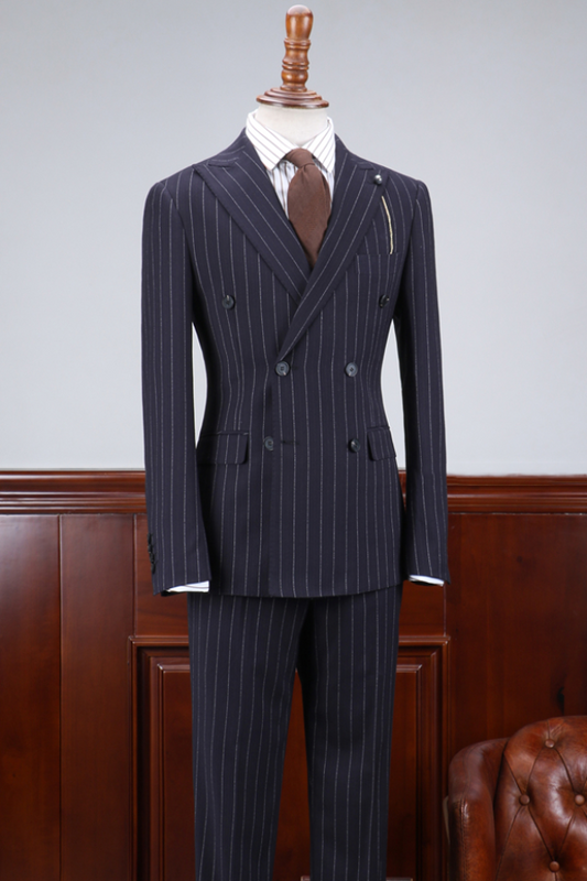 Dark Navy Double Breasted Striped Big and Tall Suit