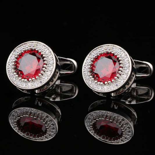 CTF0005 Wine Red Crystal-Encrusted Cufflinks