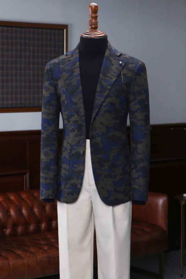 Camouflage Slim Fit Men Suit with White Pants