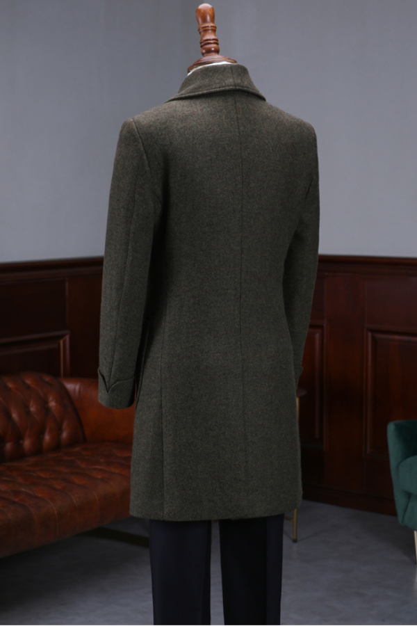Gray Shawl Lapel Double-Breasted Mid-Length Coat