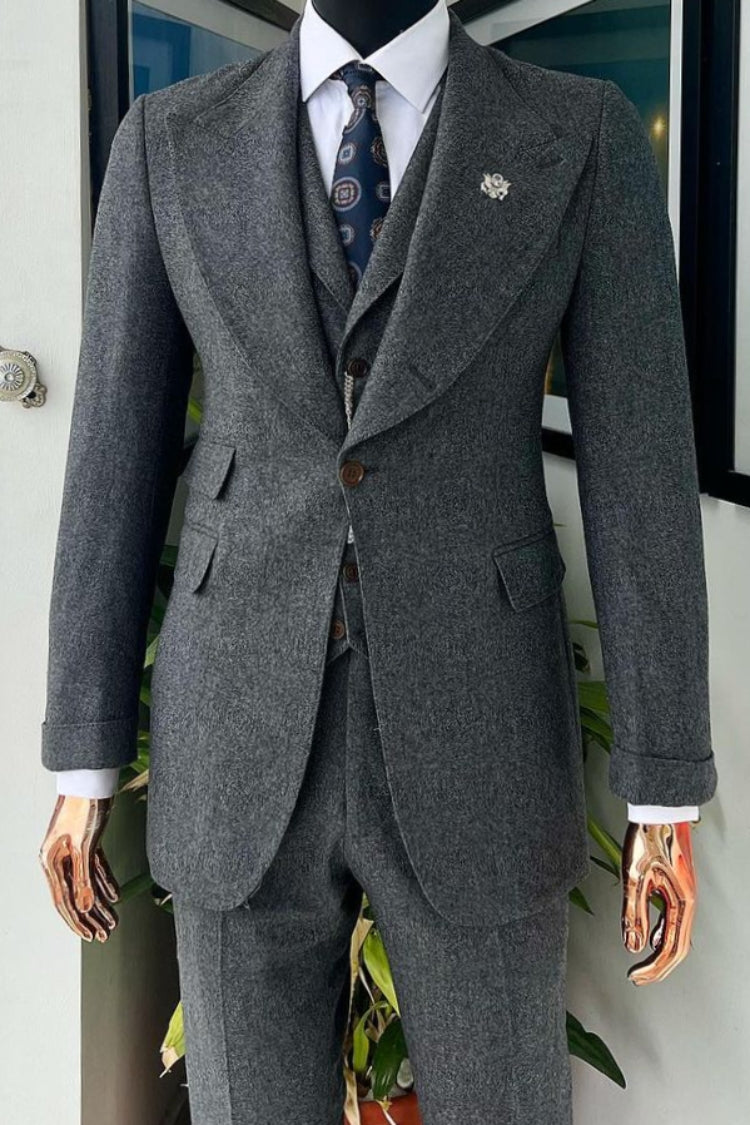 Heavy-Duty 3 Piece Dark Gray Frosted Men's Formal Business Suit