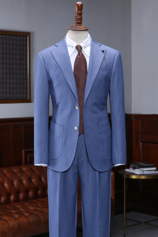 Stylish Blue Slim Fit Two Pieces Men Suit for Prom