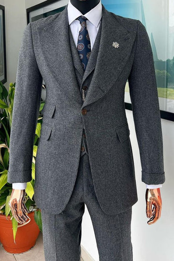 Heavy-Duty 3 Piece Dark Gray Frosted Men's Formal Business Suit