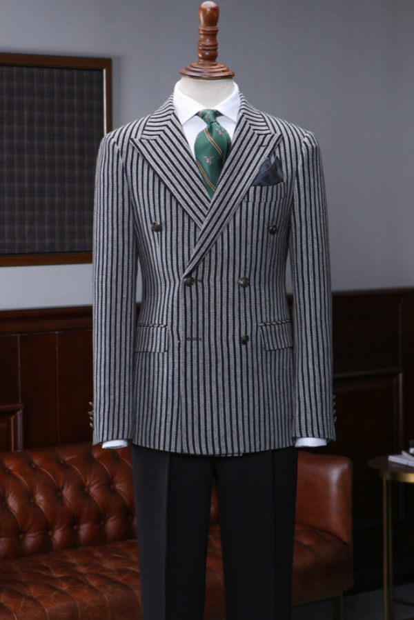 Gray Pinstripe Double Breasted Big and Tall Men Suit