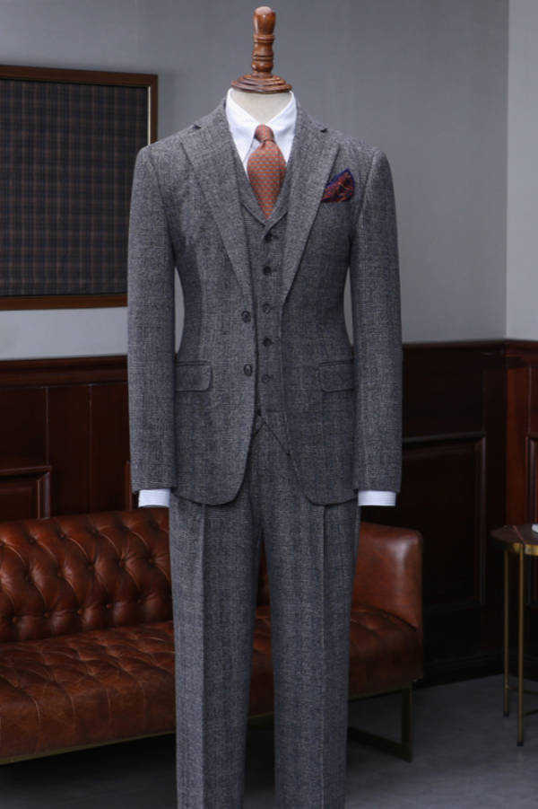 Modern Gray Plaid 3 Pieces Best Fitted Formal Suits