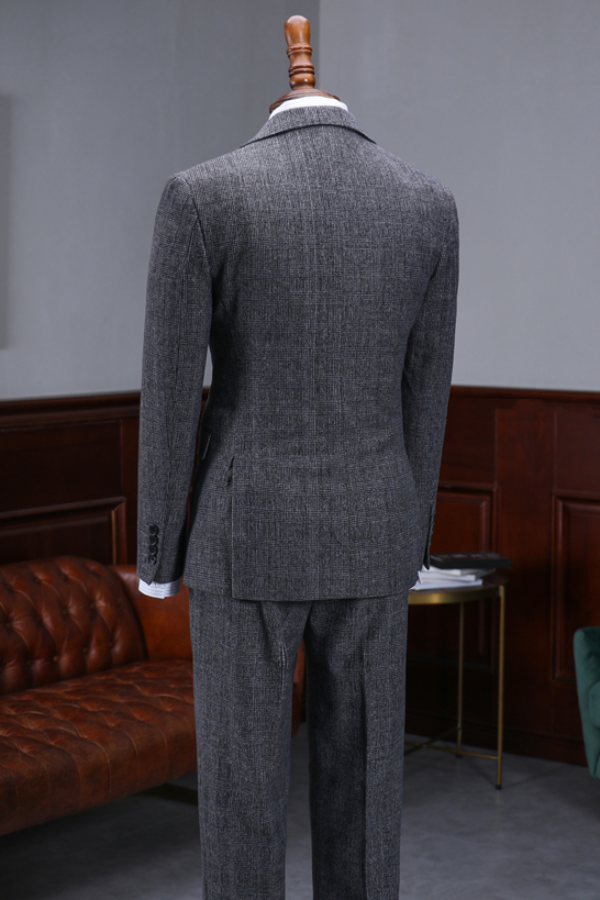 Modern Gray Plaid 3 Pieces Best Fitted Formal Suits