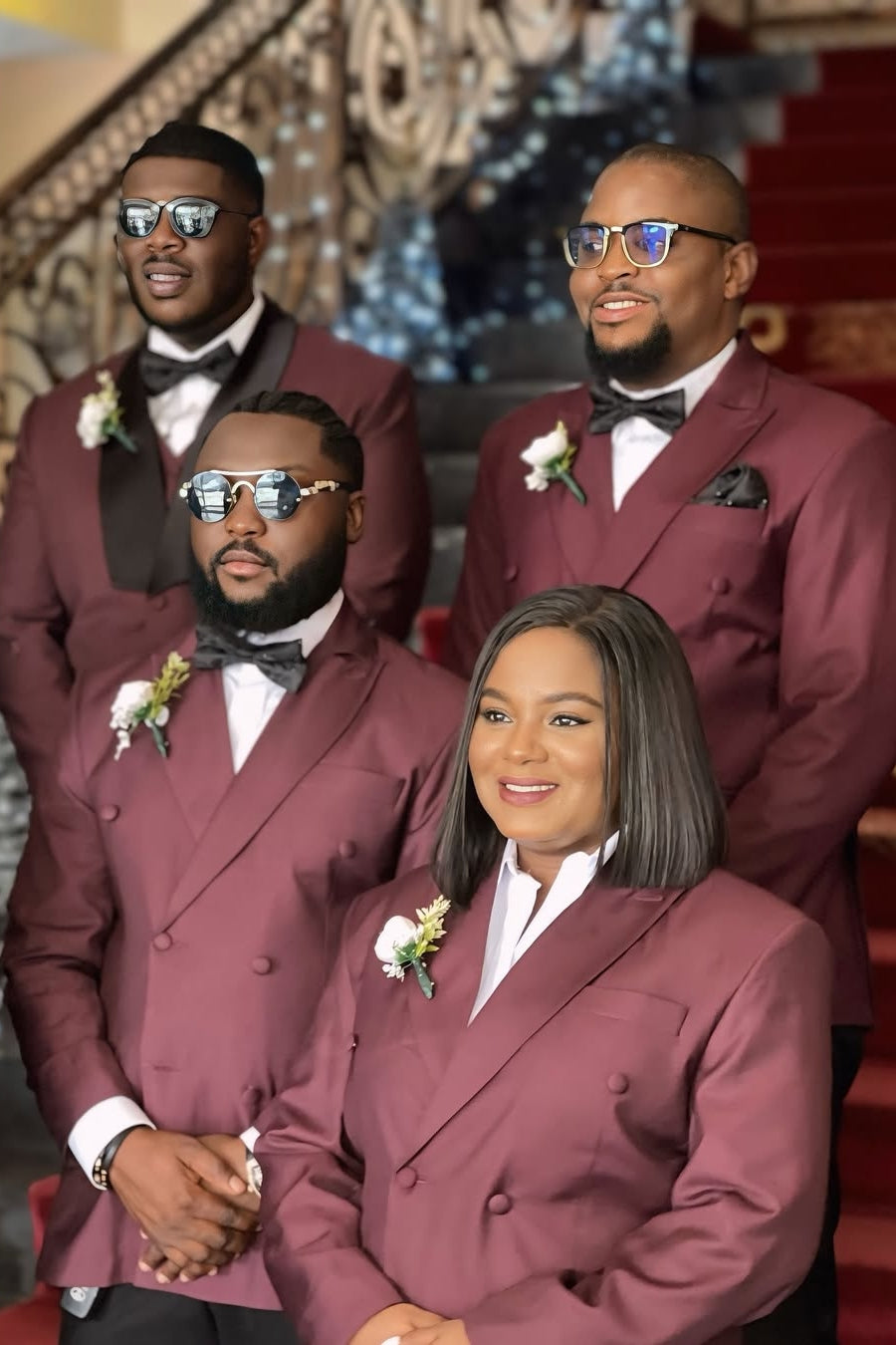 Cool Burgundy Double Breasted Best Fitted Groomsmen Suit
