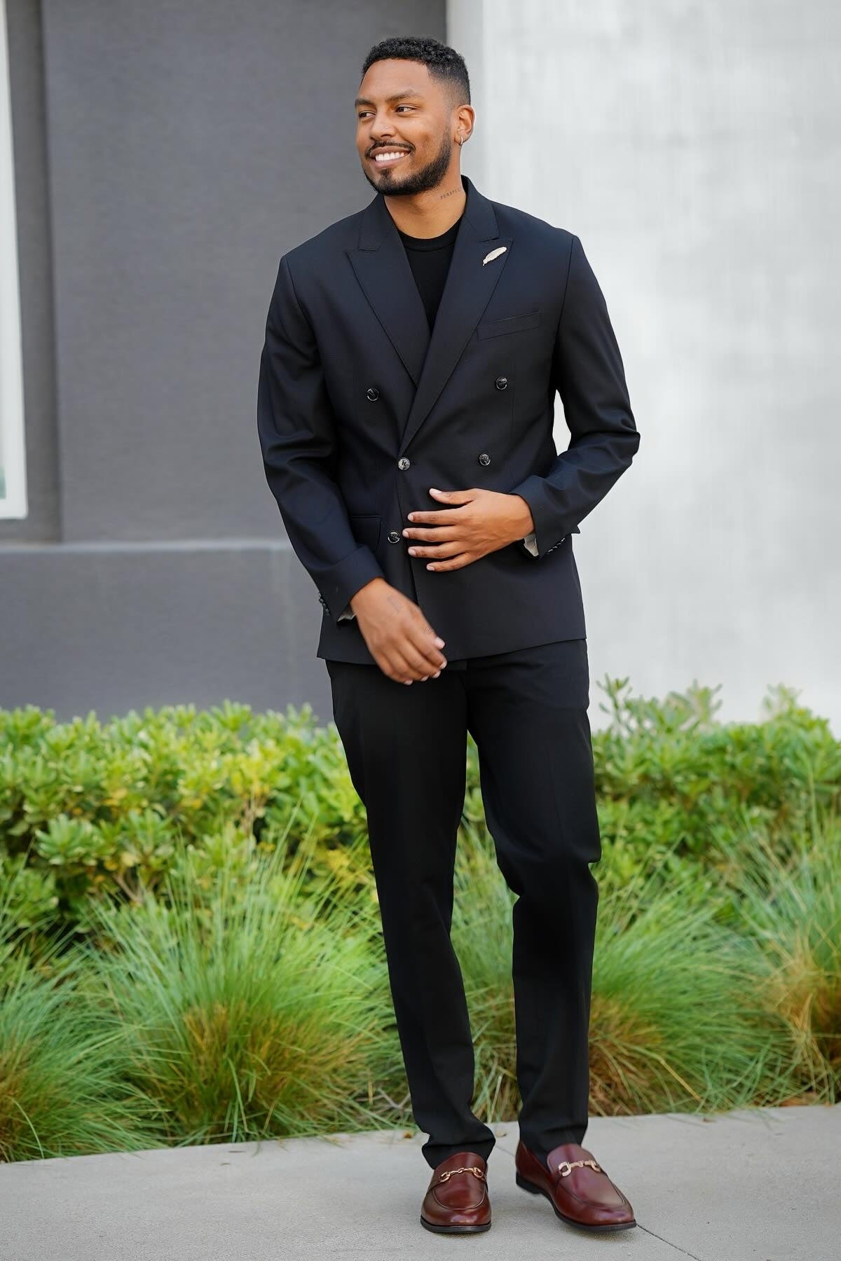 Chic Black Double Breasted Close Fitting Prom Men Suit
