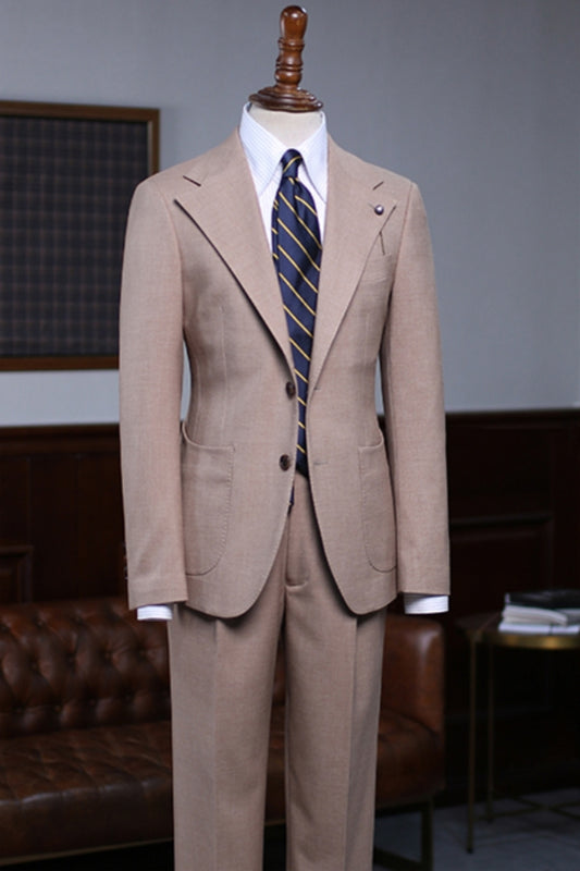 Italian 3 Piece Khaki Men's Business Suit with Patch Pockets