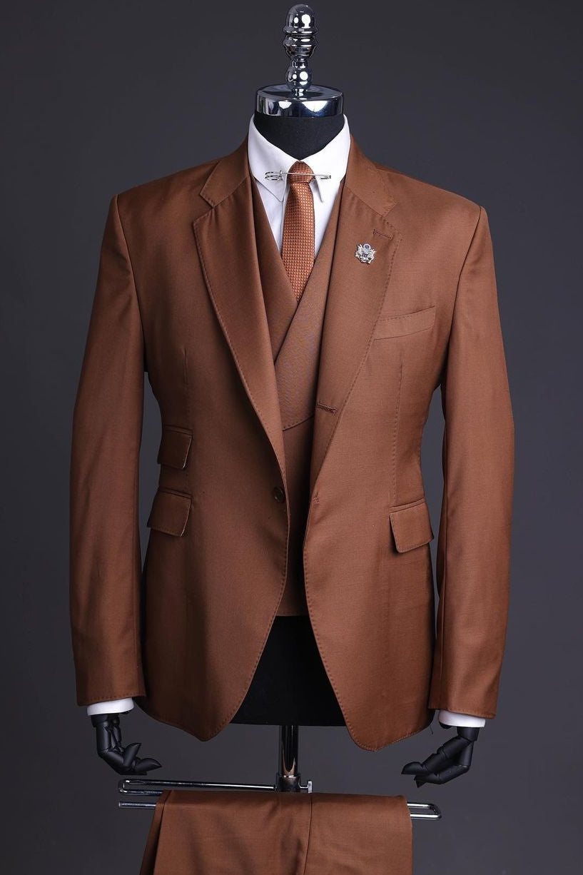 Popular Dust Orange Thin Notched Lapel 3 Piece Men's Business Suit