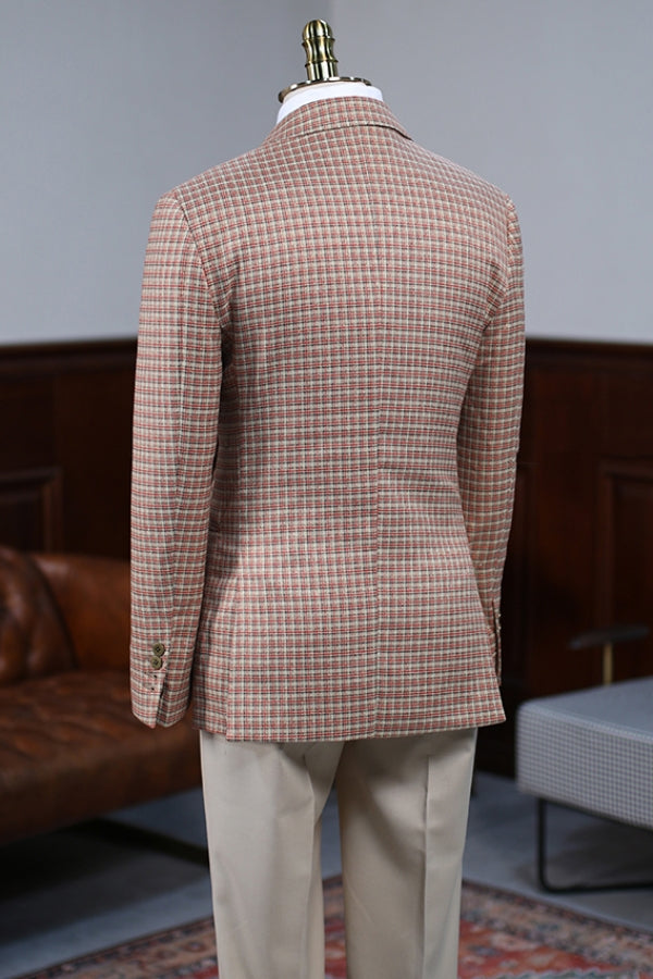 British Style Red Plaid Double Breasted Men's Suit for Business
