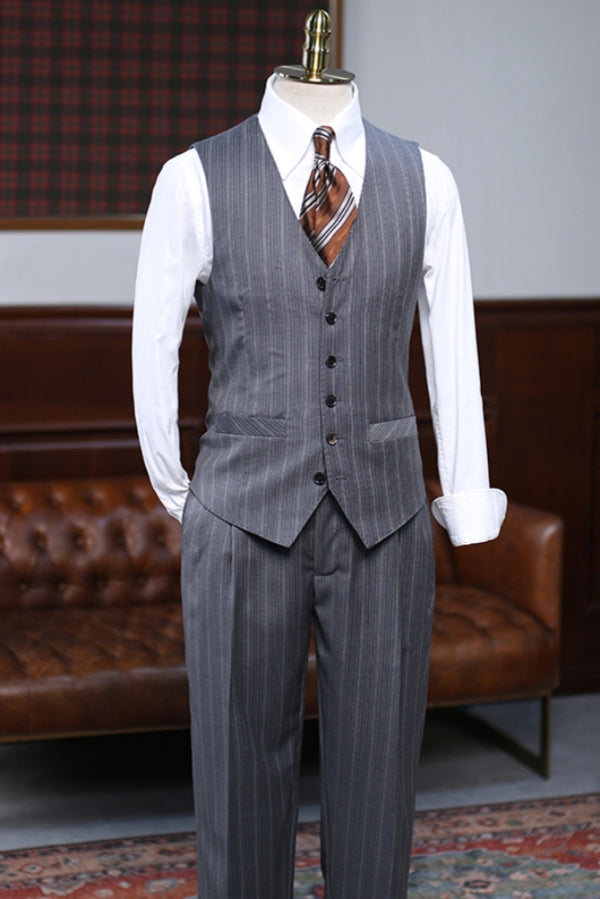 Fashion 3 Piece Dark Gray Pinstripe Men's Business Suit