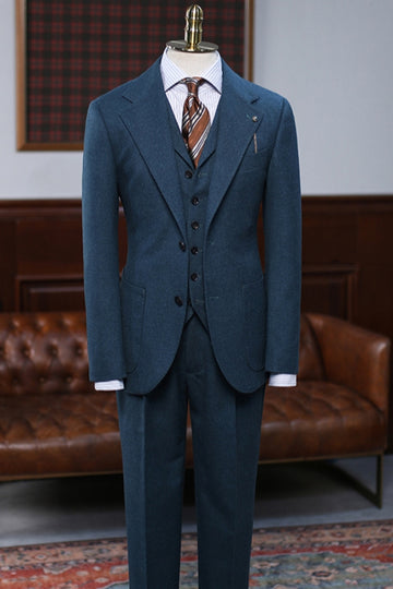 Popular Blue Brushed 3 Piece Business Men's Suit for Winter