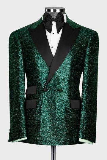 Sparkly Green Sequins Double Breasted Prom Men Suits