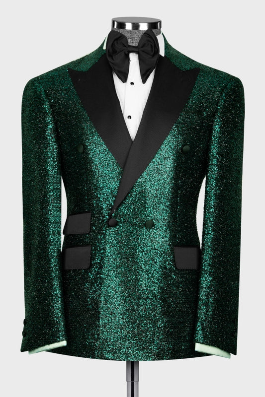 Sparkly Green Sequins Double Breasted Prom Men Suits