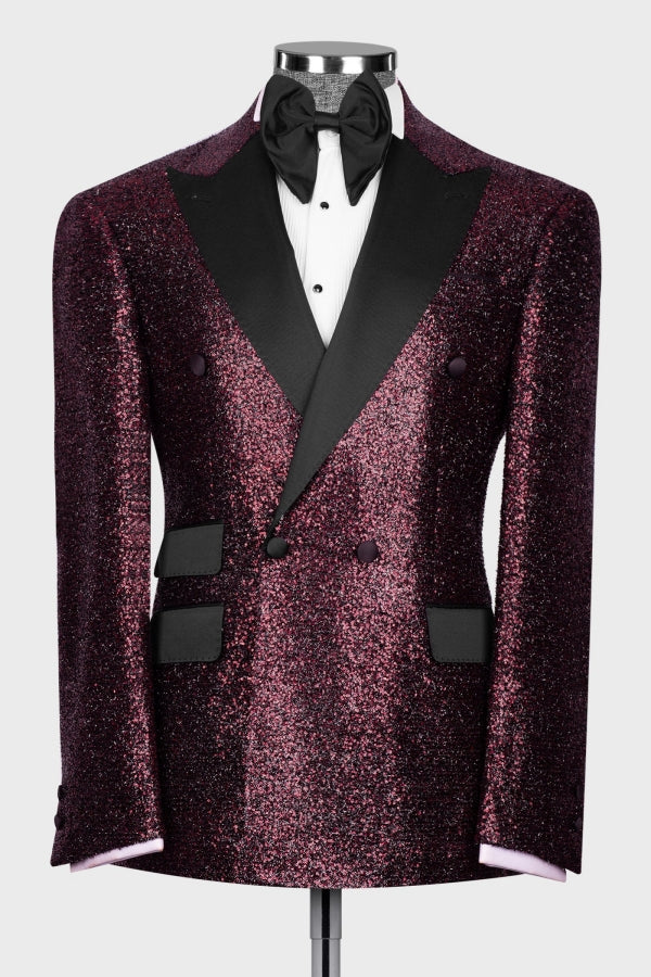 Sparkly Grape Sequins Double Breasted Prom Men Suits