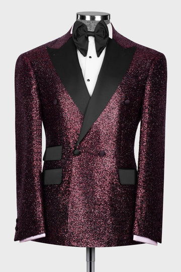 Sparkly Grape Sequins Double Breasted Prom Men Suits