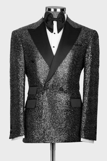 Bespoke Gray Sequins Double Breasted Prom Men Suits