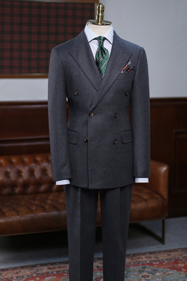 Winter Dark Gray Brushed Double Breasted Business Men's Suit