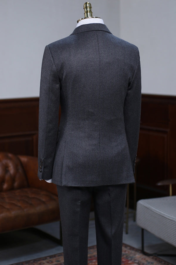 Winter Dark Gray Brushed Double Breasted Business Men's Suit