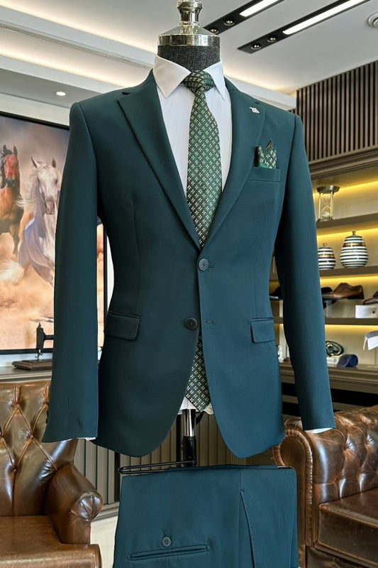 Simple Dark Green Two Buttons Men's Formal Business Suit Online