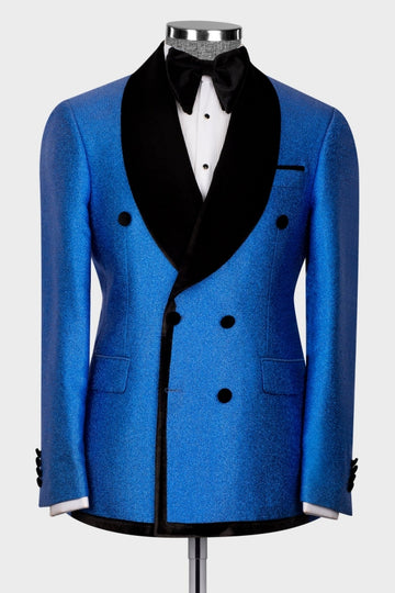 Sparkly Pool Double Breasted Prom Men Suits with Silk Lapel