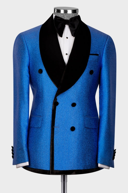 Sparkly Pool Double Breasted Prom Men Suits with Silk Lapel
