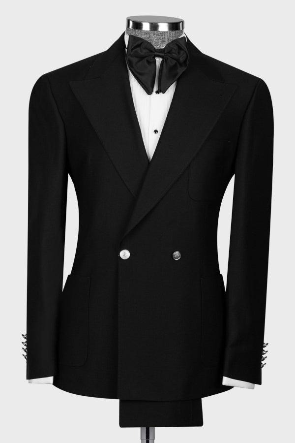Black Double Breasted Bespoke Big and Tall Men Suit