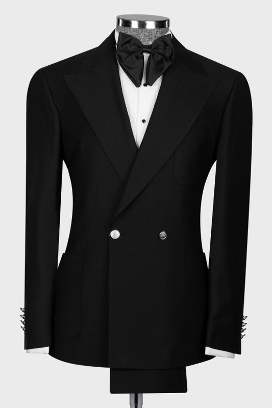 Black Double Breasted Bespoke Big and Tall Men Suit