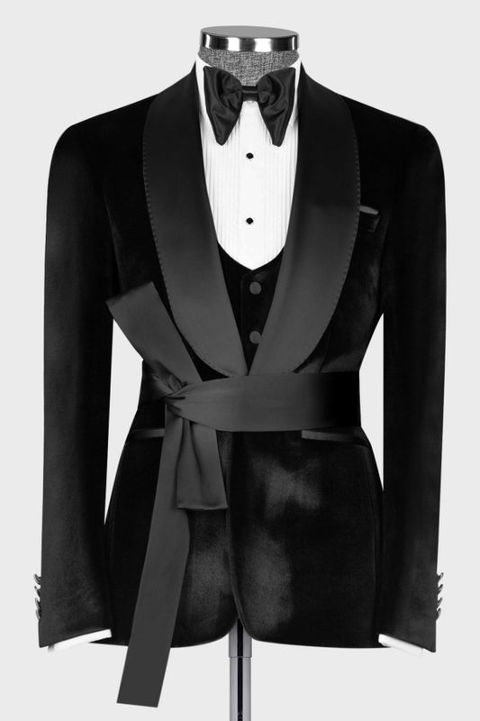 Black Velvet 3 Pieces Bespoke Wedding Groom Suits