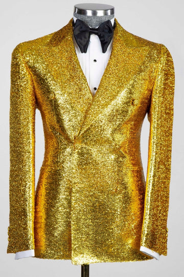 BlingBling Gold Sequins Double Breasted Prom Suits for Boy