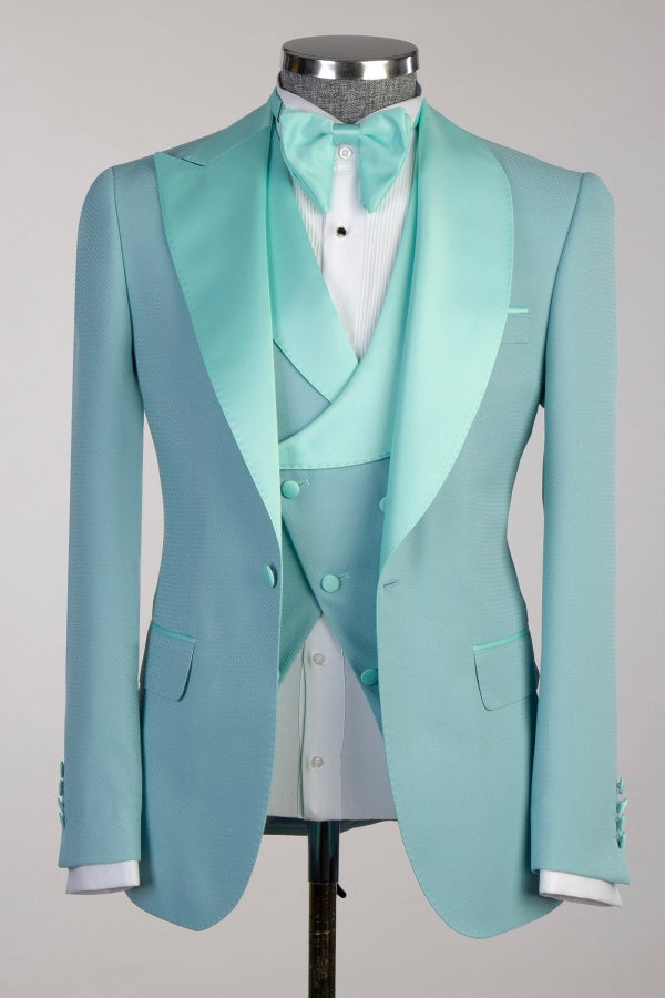Glamorous Blue 3 Pieces Peak and Shawl Lapel Prom Men Suit