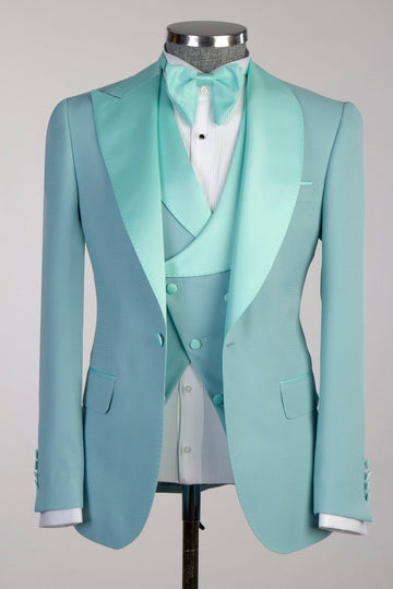 Glamorous Blue 3 Pieces Peak and Shawl Lapel Prom Men Suit