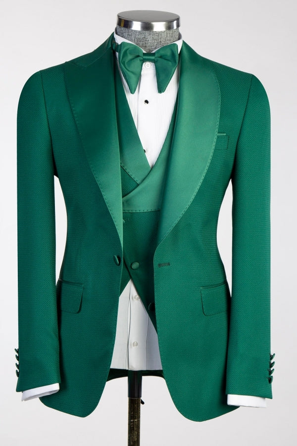 Green 3 Pieces Peak and Shawl Lapel Prom Men Suit