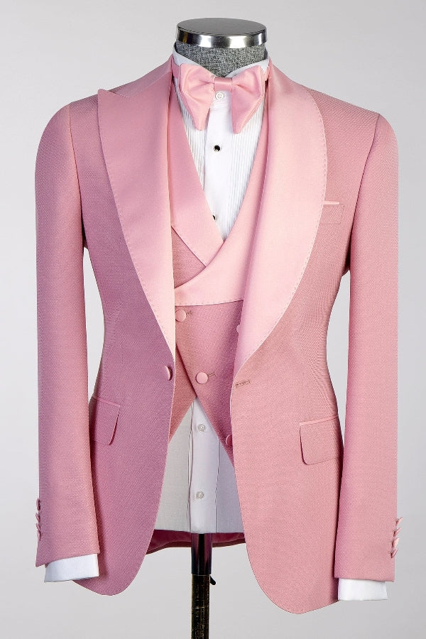 Pink 3 Pieces Peak and Shawl Lapel Prom Men Suit