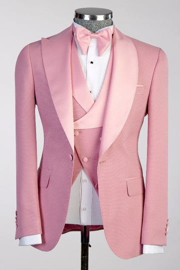 Pink 3 Pieces Peak and Shawl Lapel Prom Men Suit