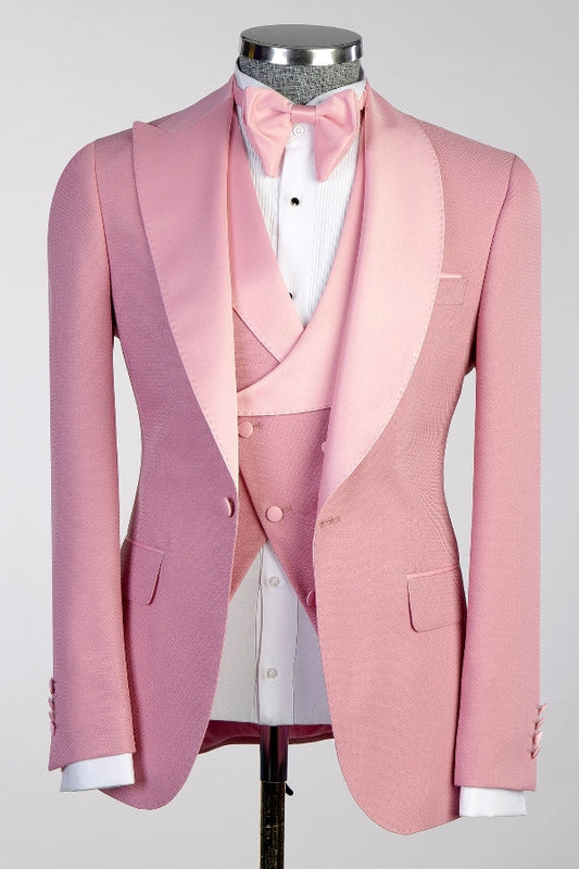 Pink 3 Pieces Peak and Shawl Lapel Prom Men Suit