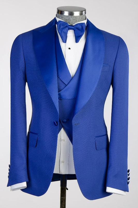 Royal Blue 3 Pieces Peak and Shawl Lapel Prom Men Suit