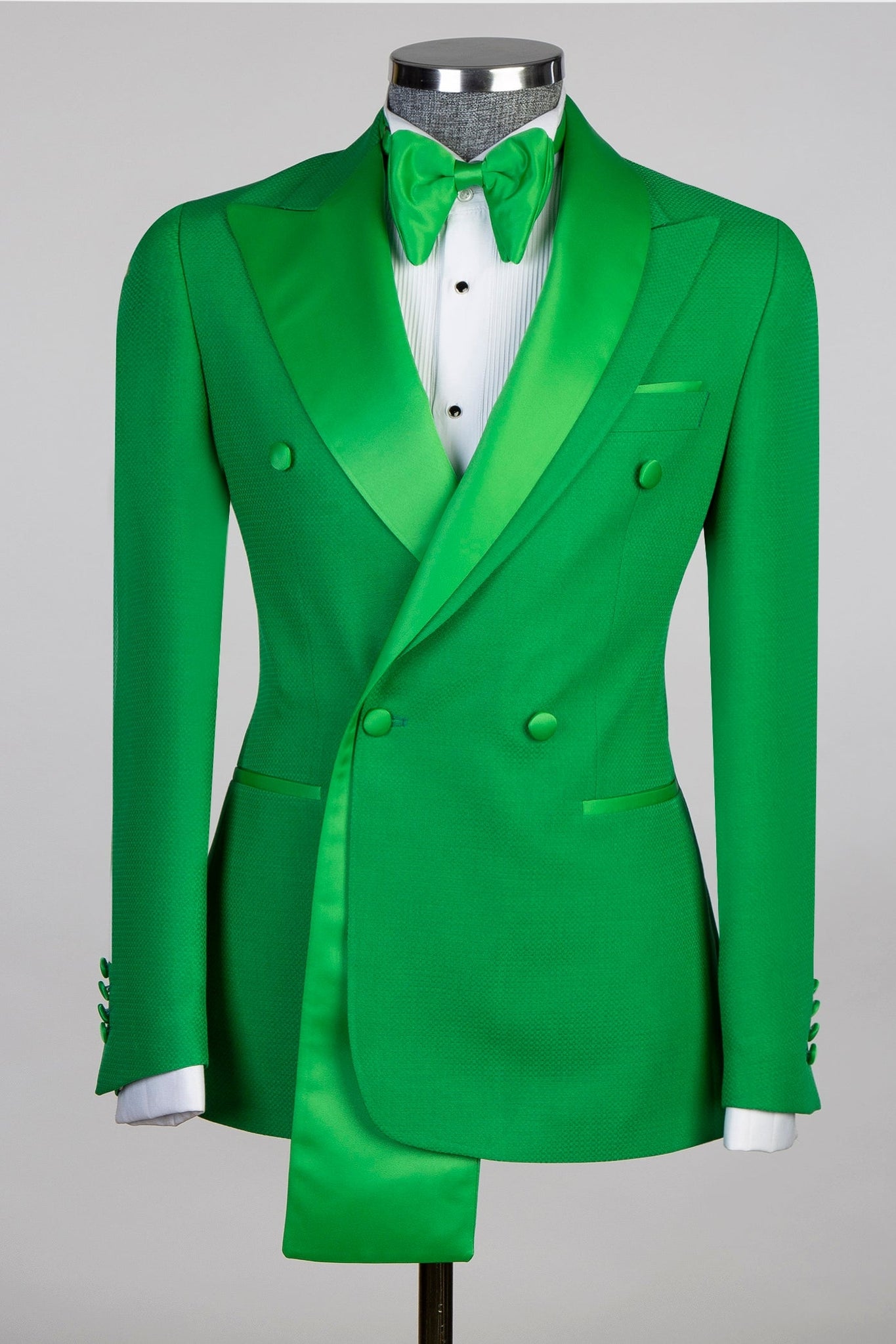 Hot Green Double Breasted Slim Fit Prom Suit with Special Collar