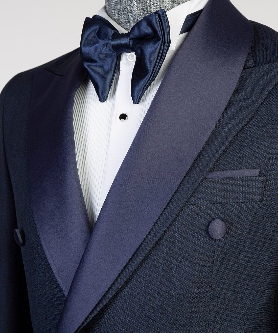 Dark Navy Double Breasted Slim Fit Prom Suit with Special Collar