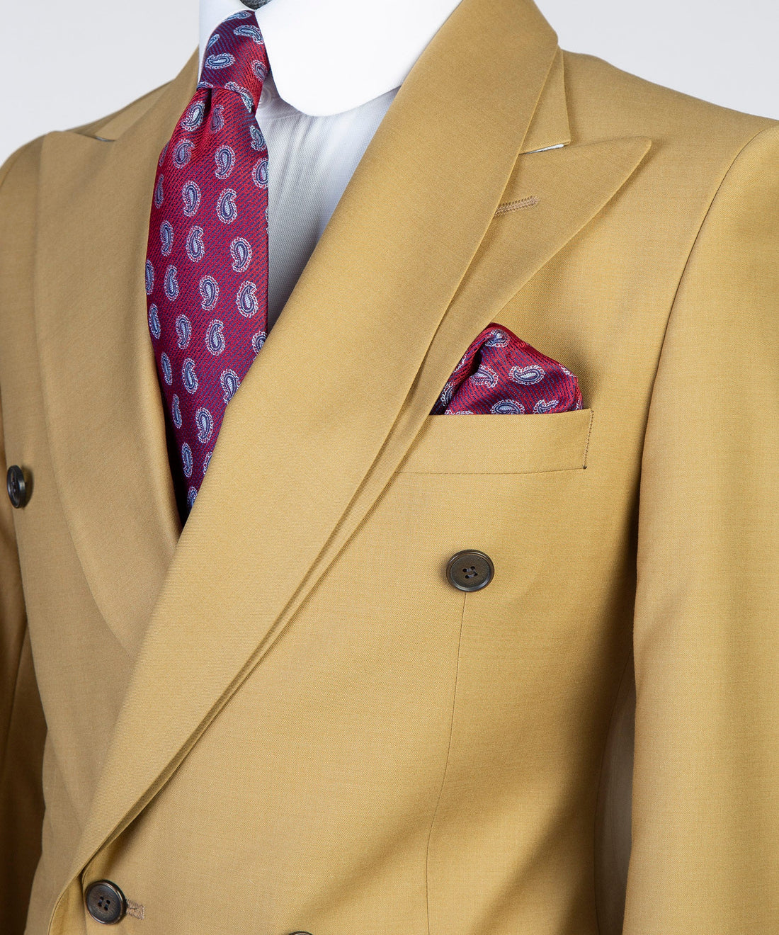 Gold Brown Double Breasted Slim Fit Prom Suit with Special Collar