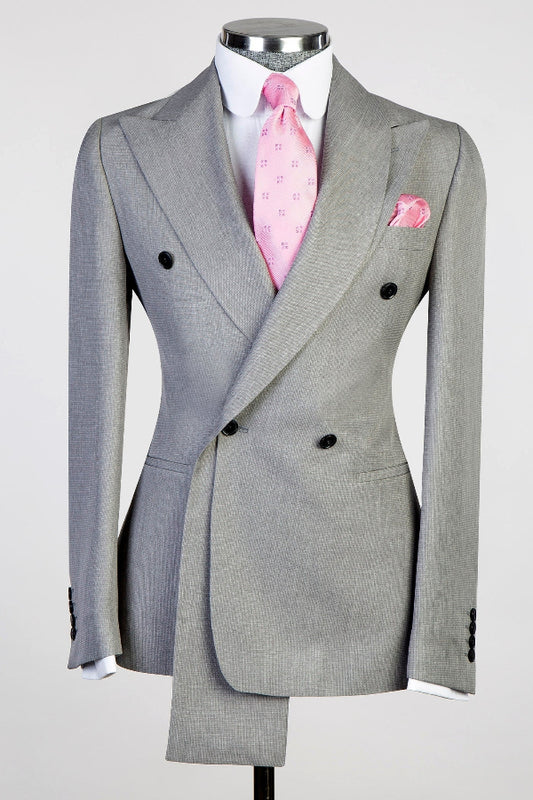 Gray Double Breasted Slim Fit Prom Suit with Special Collar