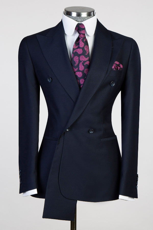 Classic Black Double Breasted Slim Fit Prom Suit with Special Collar