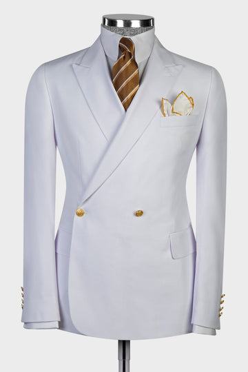 White Double Breasted Prom Men Suits with Gold Button