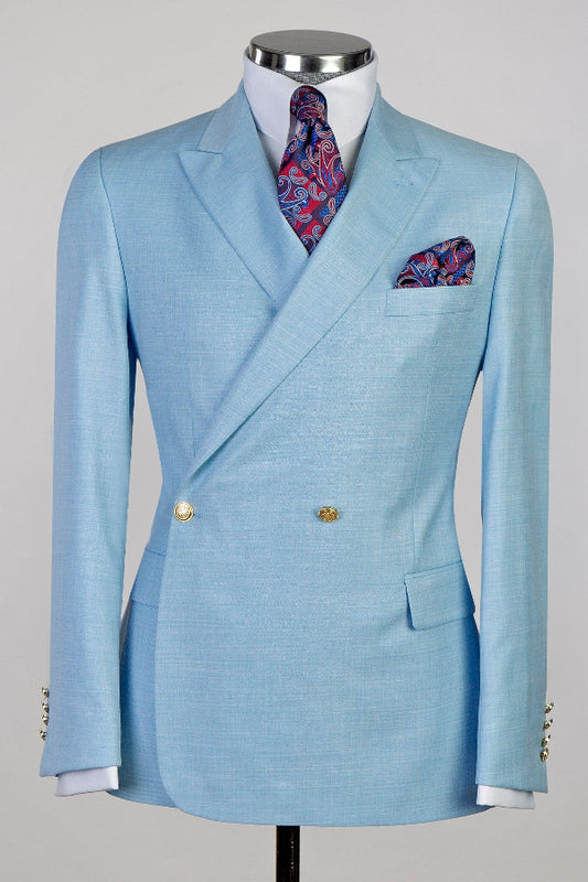 Blue Double Breasted Prom Men Suits with Gold Button