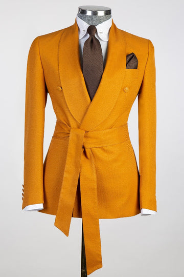 Chic Orange Shawl Lapel Double Breasted Prom Suits