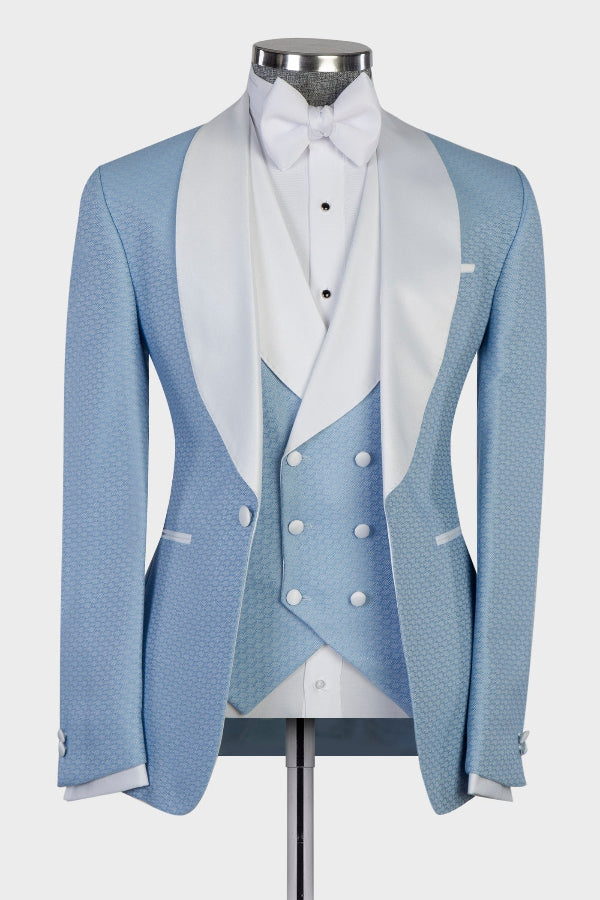 New Arrival Blue 3-Pieces Shawl Lapel Men Suit